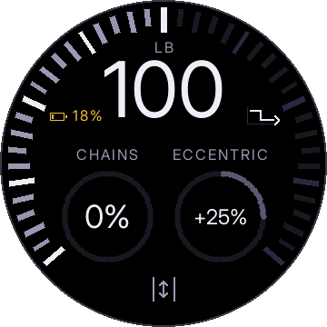 100 lb in white with a gold battery icon and 18% to its left