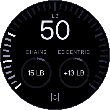 50 lb, CHAINS 15 LB, ECCENTRIC +13 LB