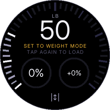 50 lb, SET TO WEIGHT MODE in gold, TAP AGAIN TO LOAD